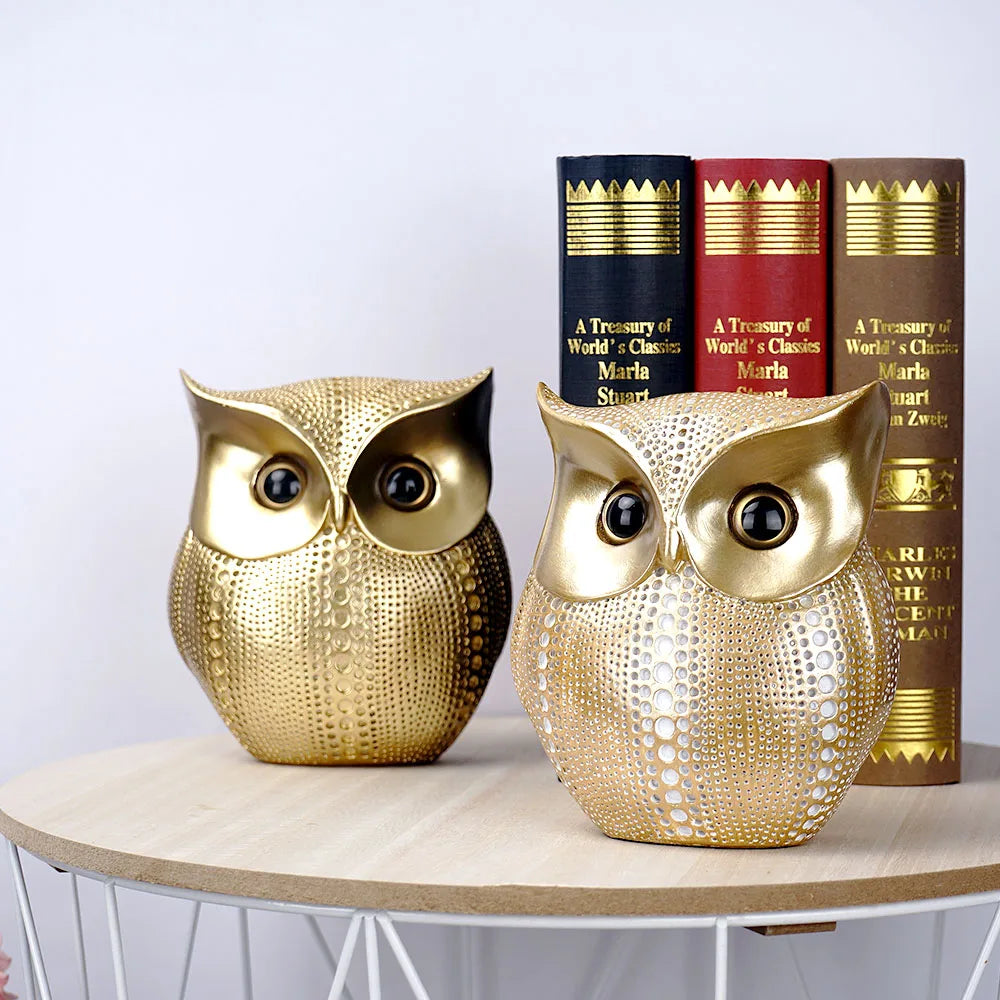 DecorBites™ Golden Owl Figurines: Resin Animal Statues for Home Decor & Gifts