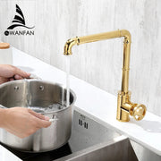Grifo de baño retro industrial de latón dorado Decorbites™ para agua caliente y fría