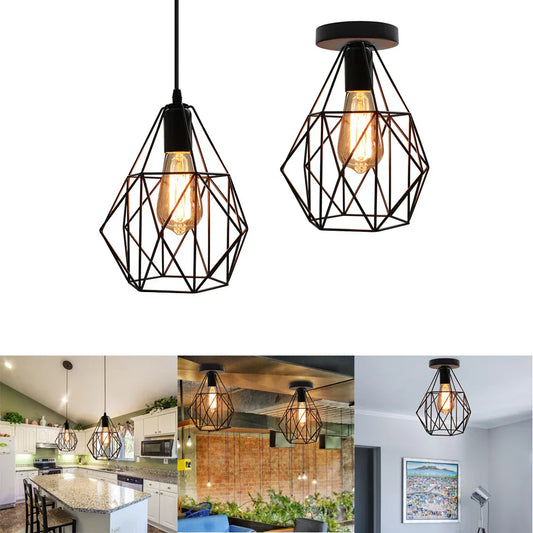 DecorBites™ Iron Cage Chandelier Loft Ceiling Light for Kitchen Bedroom Living Room