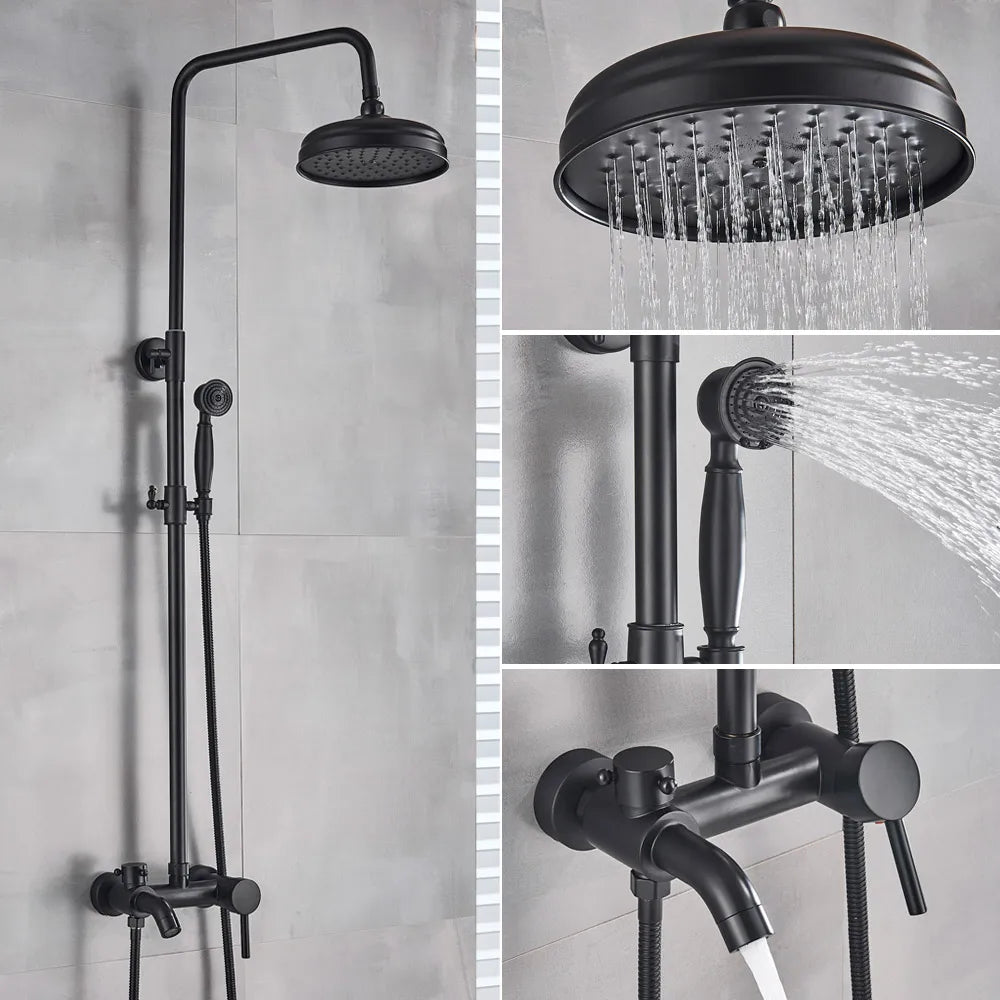 DecorBites™ Black Bronze Bathroom Shower Set with 8" Rainfall Head - Wall Mounted