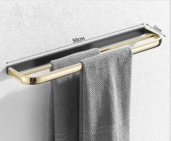 Conjunto de Baño Decorbites™ Oro y Negro - Estante, Perchero para Toallas, Soportes, Soporte para Cepillo y Más