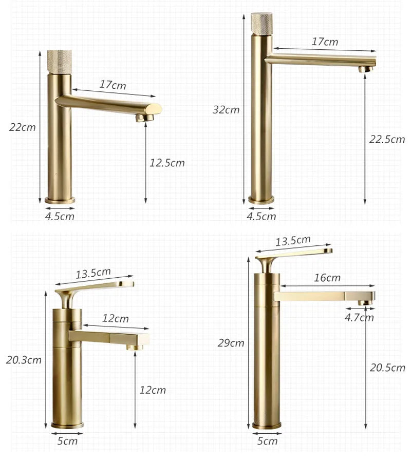 DecorBites™ Gold Brass Bathroom Basin Faucet Single Handle Deck Mounted Brushed Gold Tap