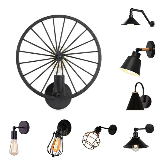 DecorBites™ Industrial Metal Wheel Wall Sconce - Vintage Loft Bedside Light Fixture