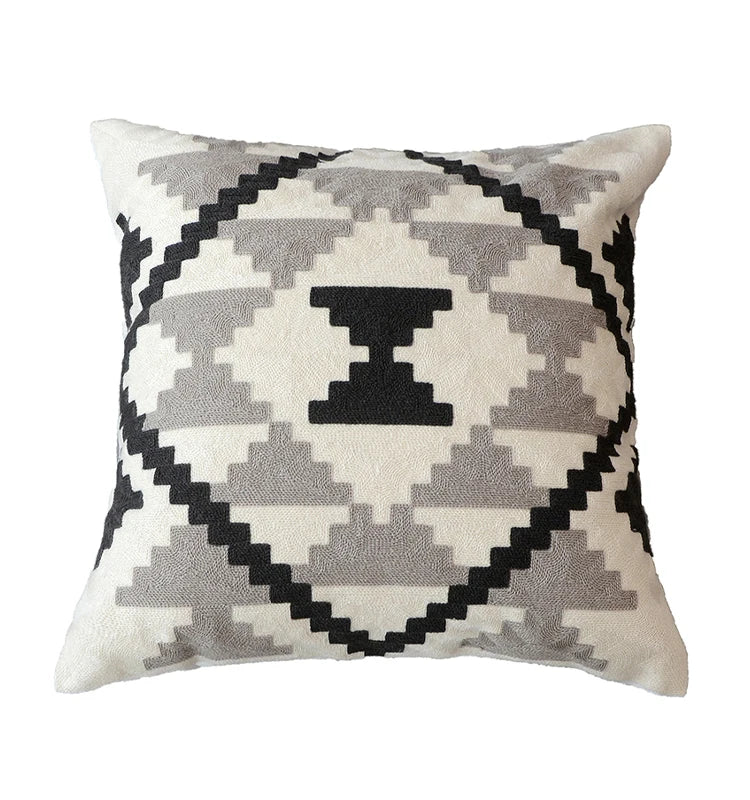 DecorBites™ Grey Embroidered Cotton Pillow Cover 45x45cm for Home Decor and Living Room