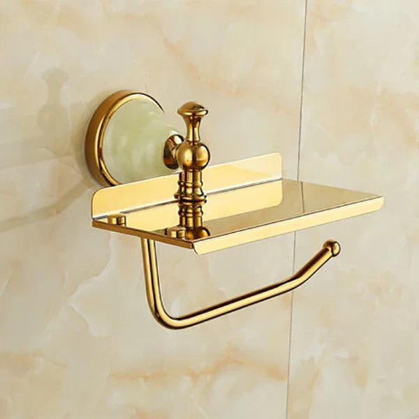 DecorBites™ Gold Bathroom Accessories Set: Shelf, Towel Rack, Holder, Brush Holder, Bath Hardware