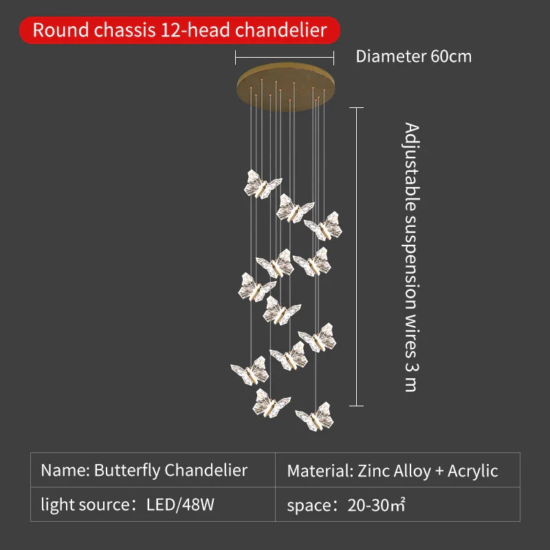 DecorBites™ Butterfly Ladder Pendant Lights Chandelier for Loft Decor Interior Lighting Stairs Bedside
