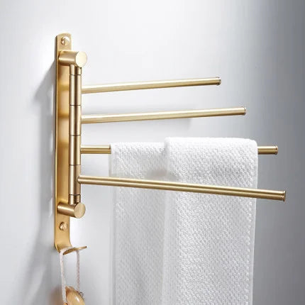 DecorBites™ Brushed Gold Bathroom Hardware Set: Towel Rack, Corner Shelf, Paper Holder, Hook, Toilet Brush Holder