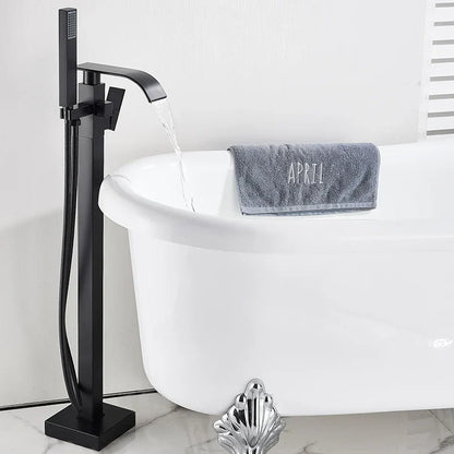 DecorBites™ Matte Black Waterfall Bathtub Shower Faucet, Floor Standing Hot Cold Mixer Tap