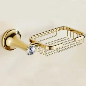 مجموعة أدوات الحمام الذهبية من DecorBites™: رف مناشف، حامل ورق تواليت، قضيب مناشف، خطاف