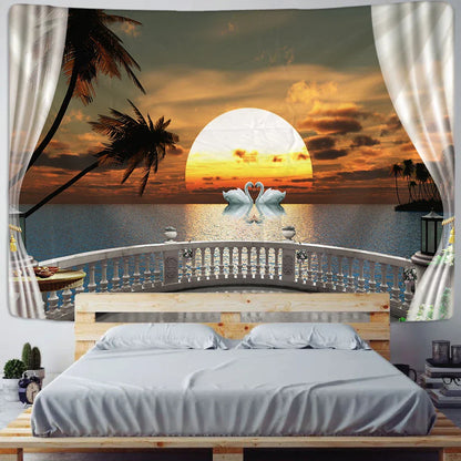 Decobites Sunset Sea View Wall Tapestry - Bohemian Mandala Wall Decor