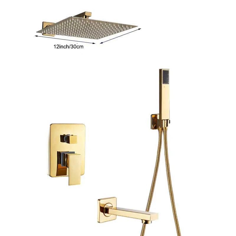 DecorBites™ Golden Rainfall Shower Faucet Set with Single Handle Brass Bath Mixers