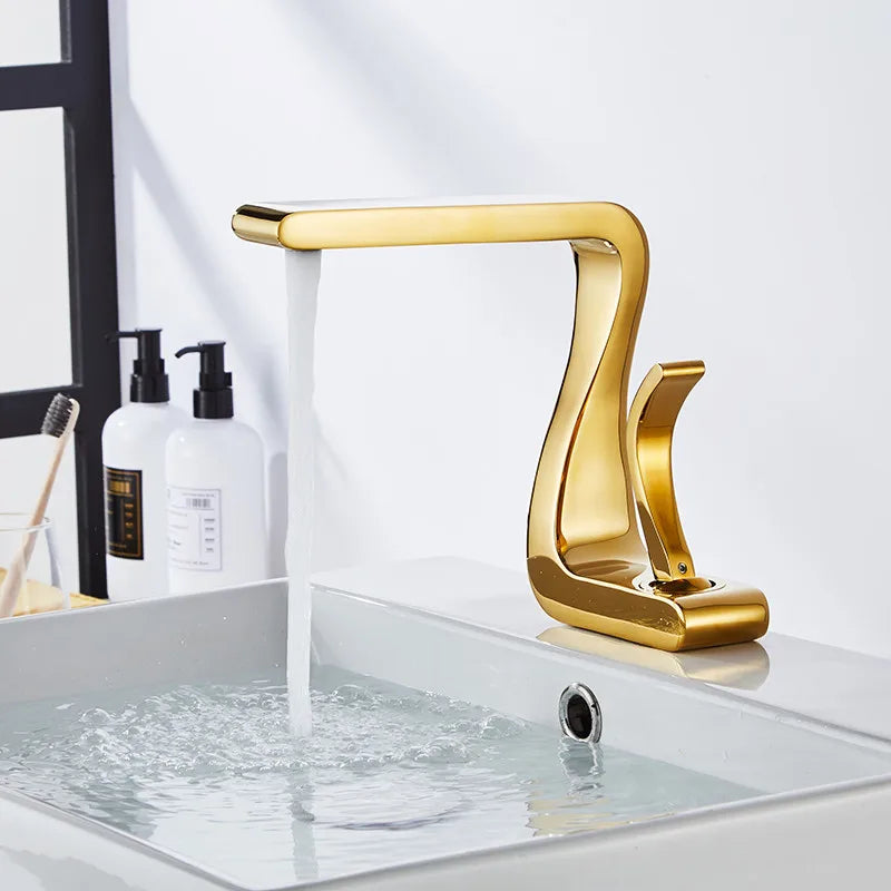 Decorbites™ Grifo de Lavabo Dorado y Blanco: Grifo Mezclador de Latón Moderno para Lavabo de Baño