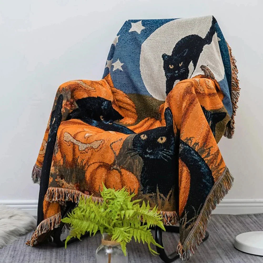Black Cat Knitted Throw Blanket