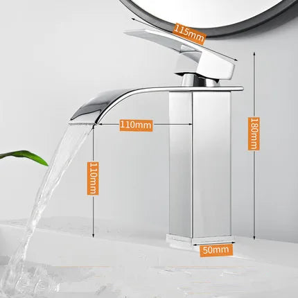 DecorBites™ Gold Waterfall Basin Faucet: Brass Bathroom Mixer Tap, Hot Cold Sink Faucet