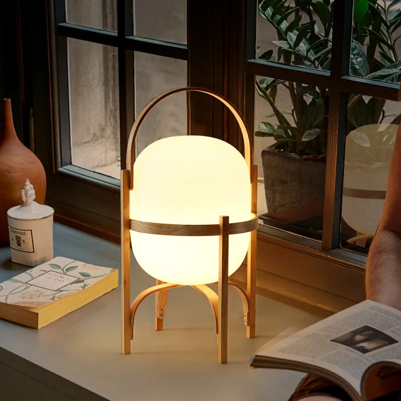 Wood Frame Glass Lamp