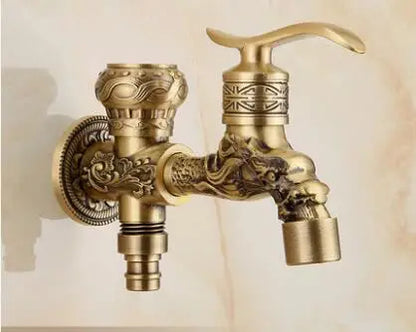 Grifos de jardín DecorBites™ de latón antiguo tallado con forma de dragón, monomando de agua fría para exteriores ★