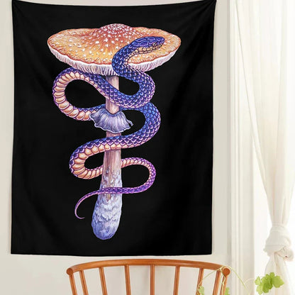 Decobites Mushroom Snake Chart Tapestry: Colorful Aesthetic Wall Hanging for Home Decor