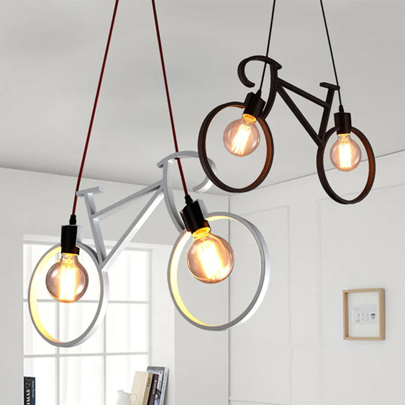 Decorbites™ Eisen-Fahrrad-Leuchter: Vintage Weiß Schwarz LOFT-Beleuchtung für Schlafzimmer und Wohnzimmer