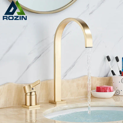 DecorBites™ Brushed Gold Basin Faucet Single Handle Widespread Bathroom Sink Mixer Tap