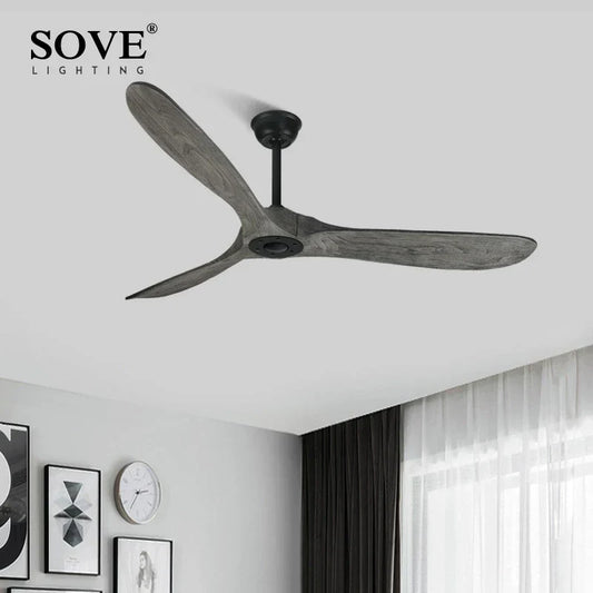 DecorBites™ 52" Grey Wood Vintage Ceiling Fan with Remote Control - Nordic Design