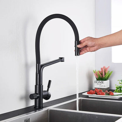 Decorbites™ Messing Küchen-Wasserfilterarmatur mit doppelter Auslauf, 360° drehbar, Trinkwasserfilter-Mischer