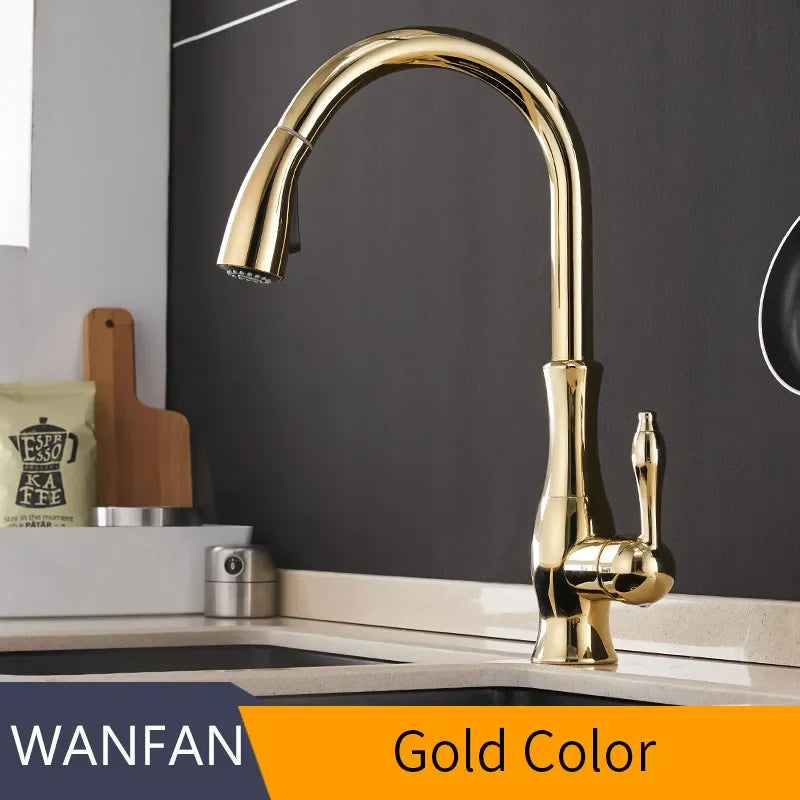 Grifo de Cocina Oro Decorbites™ Asa Única con Extracción y Giro Mezclador de Agua