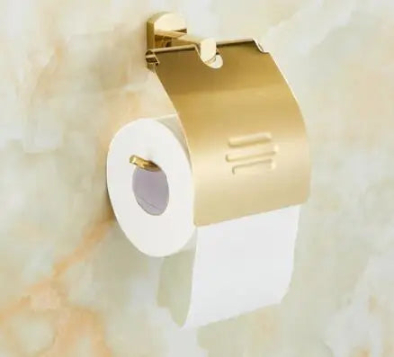 DecorBites™ Gold Brass Bath Hardware Set: Towel Rack, Paper Holder, Toilet Brush Holder, Towel Ranger, Hooks