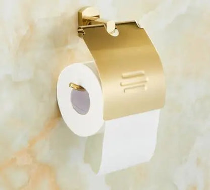 DecorBites™ Gold Brass Bath Hardware Set: Towel Rack, Paper Holder, Toilet Brush Holder, Towel Ranger, Hooks