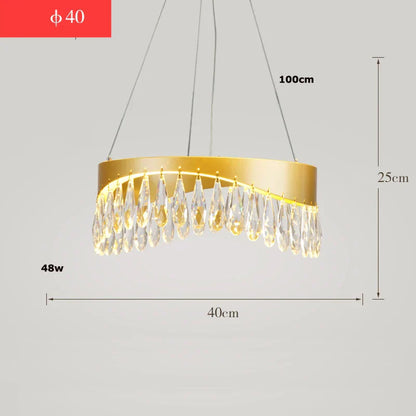 DecorBites™ Golden Crystal Stainless Steel Chandelier for Dining Room