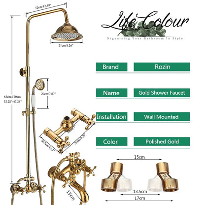 DecorBites™ Gold Brass Shower Faucet Set with Tub Spout and Dual Handles