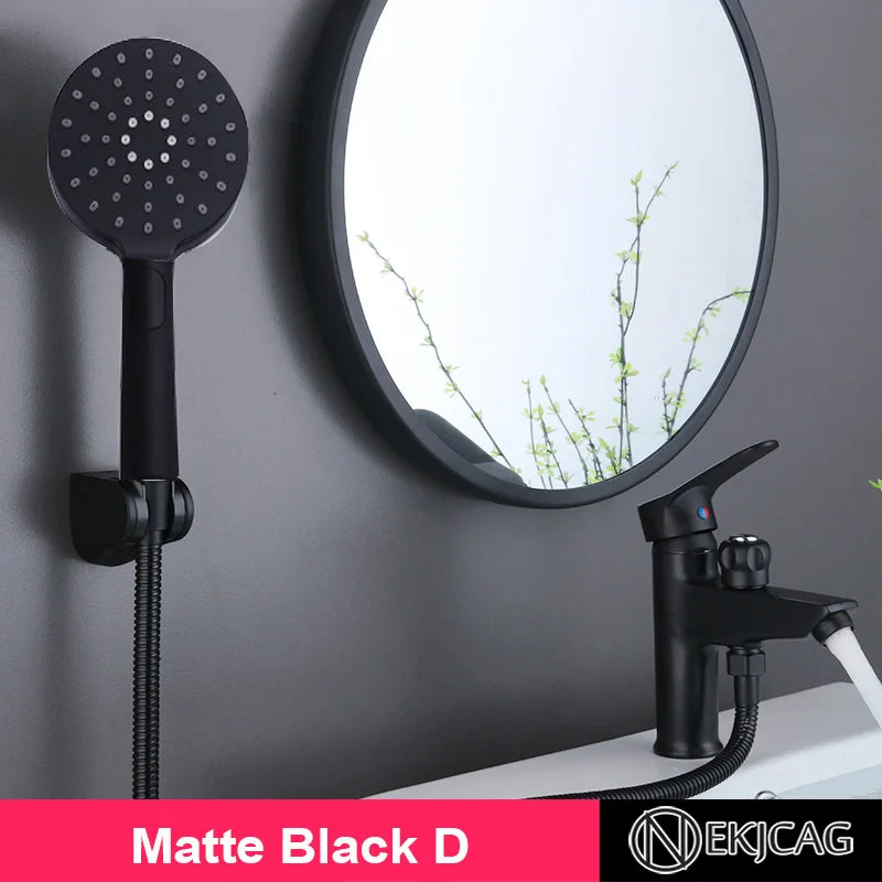 DecorBites™ Black Copper Basin Faucet with Shower Head & Dual Function Mixer