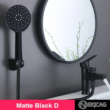 DecorBites™ Black Copper Basin Faucet with Shower Head & Dual Function Mixer