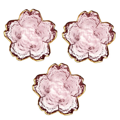 DecorBites™ Japanese Style Glass Plates with Golden Border - Set of 3 | Mini Seasoning Dessert Bowls