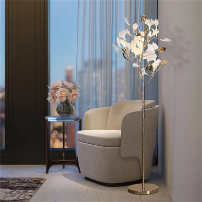 مصباح أرضي على شكل زهرة الجنكة من DecorBites™ - ديكور LED عصري لغرفة المعيشة المنزلية