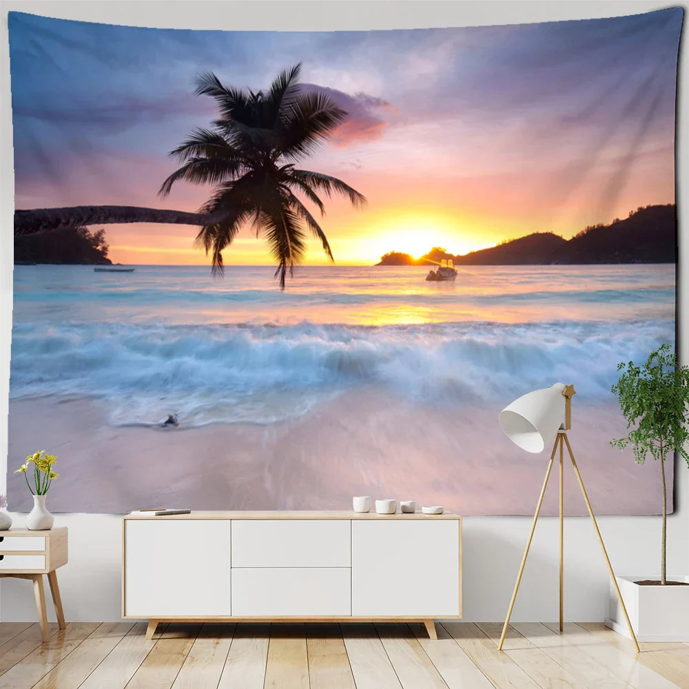 Decobites Sunset Coconut Tree Seaside Tapestry: Bohemian Room Decor & Aesthetics