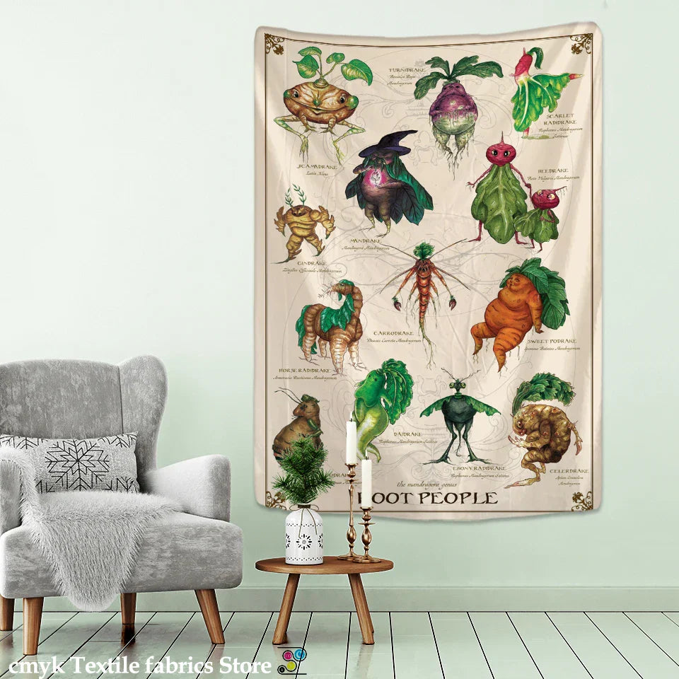 Decobites Vegetable Tarot Tapestry Wall Hanging for Bohemian Home Decor