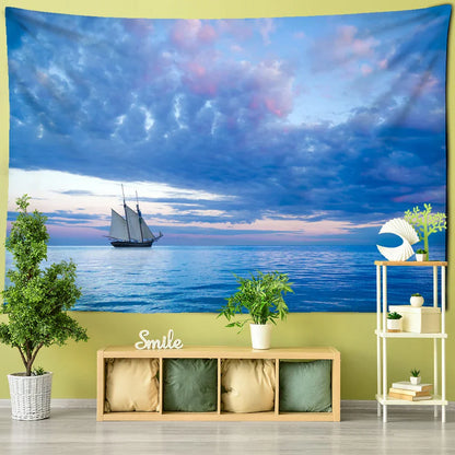 Blue Clouds Landscape Sky & Sea Wall Tapestry for Home Decor by Decobites.