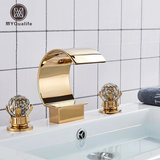 DecorBites™ Gold Waterfall Double Handle Bathroom Basin Faucet