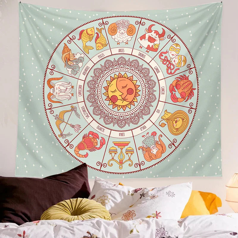 Decobites Zodiac Constellation Sun Moon Tarot Tapestry Wall Hanging