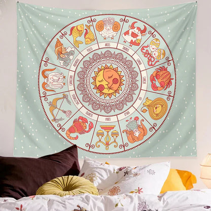 Decobites Zodiac Constellation Sun Moon Tarot Tapestry Wall Hanging