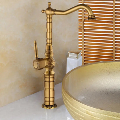 DecorBites™ Antique Brass Basin Faucet, 360 Rotation Art Design Kitchen Mixer Tap.