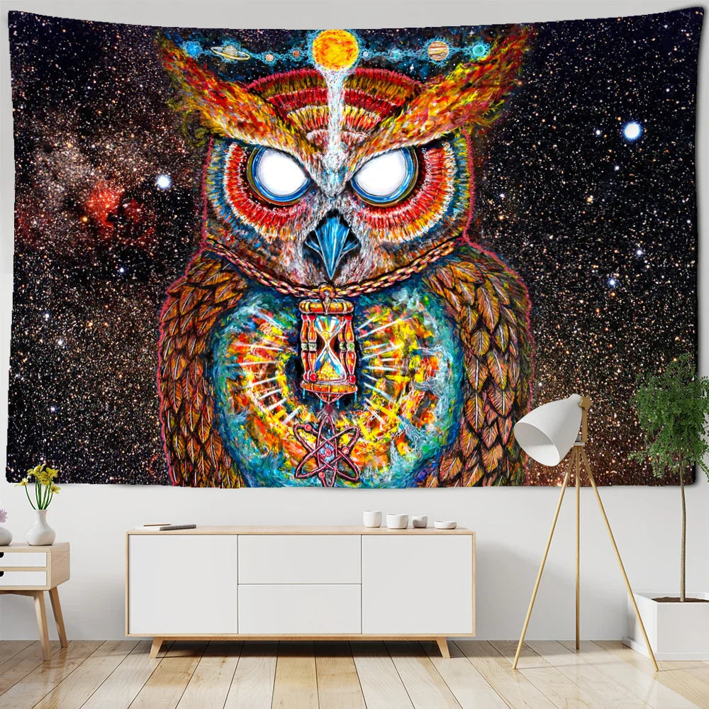 Decobites Psychedelic Owl Tapestry Wall Hanging for Colorful Hippie Bohemian Home Decor