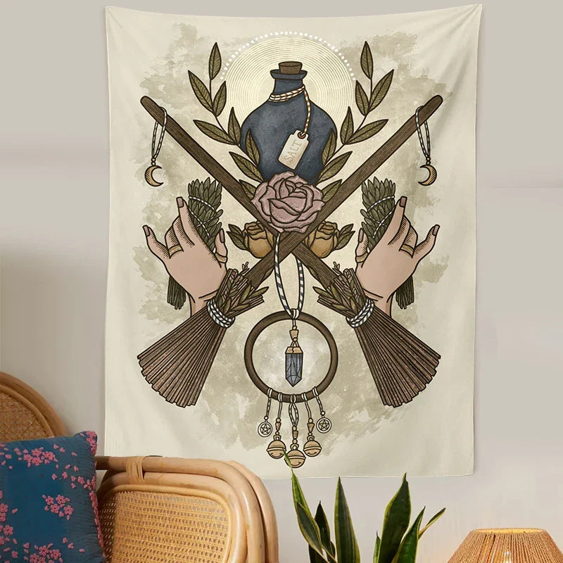 DecorBites™ Baphomet Tarot Witchcraft Tapestry: Mysterious Occult Moon Wall Decor