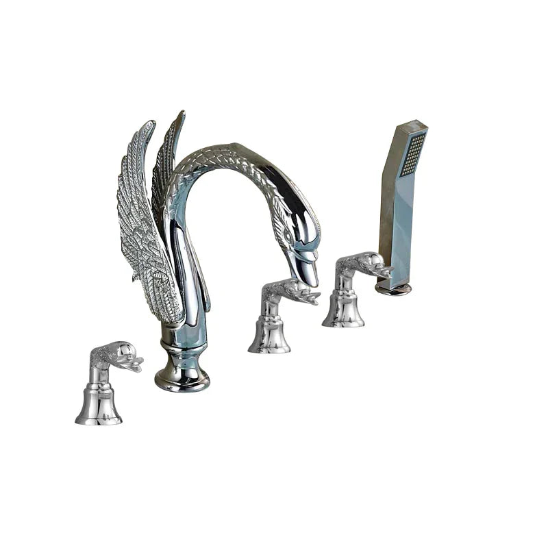 DecorBites™ Crystal Knob Swan Faucet 5-Hole Widespread Tub Mixer with Handshower