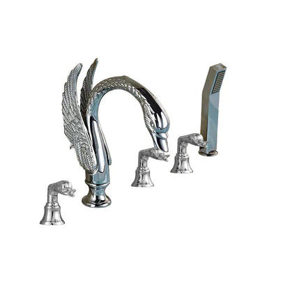 DecorBites™ Crystal Knob Swan Faucet 5-Hole Widespread Tub Mixer with Handshower