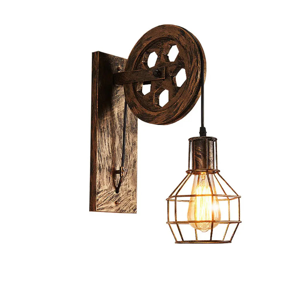 DecorBites™ Industrial Pulley Wall Lamp Adjustable Sconce Light Fixture Loft Cafe Bar