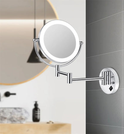 مرآة مكياج قابلة للطي من ديكوربايتس™ بقياس 8 بوصات مزودة بإضاءة LED من النحاس مع تكبير 3X/1X