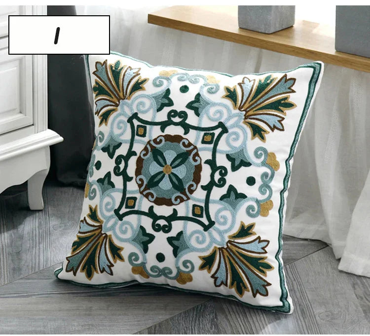 DecorBites™ Ethnic Style Canvas Embroidery Pillow Cover 45x45cm