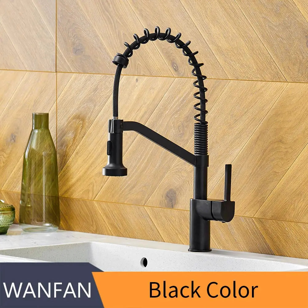 DecorBites™ Black Brass Kitchen Faucet Pull Out Swivel Spout Mixer Tap