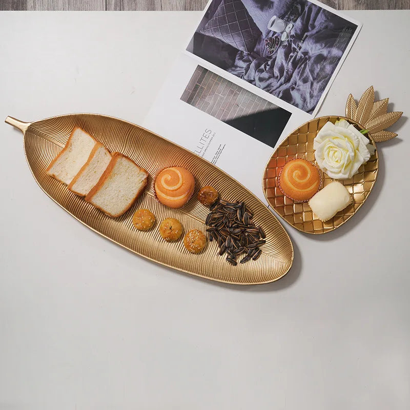 Plato de Hojas de Oro Decorbites™: Bandeja Decorativa de Lujo para Joyas, Dulces, Frutas y Adornos